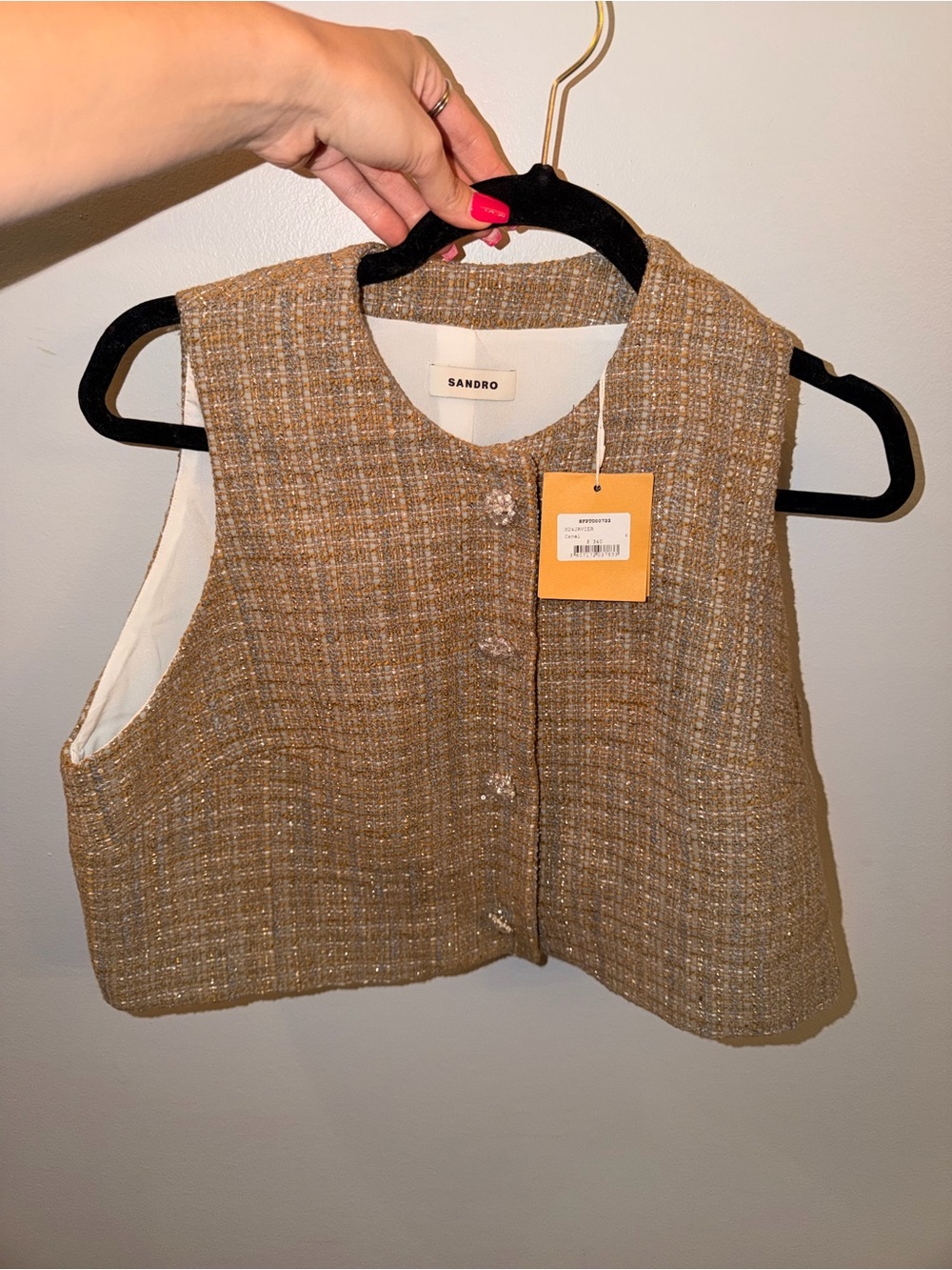 Sandro Tan Tweed Boxy Vest